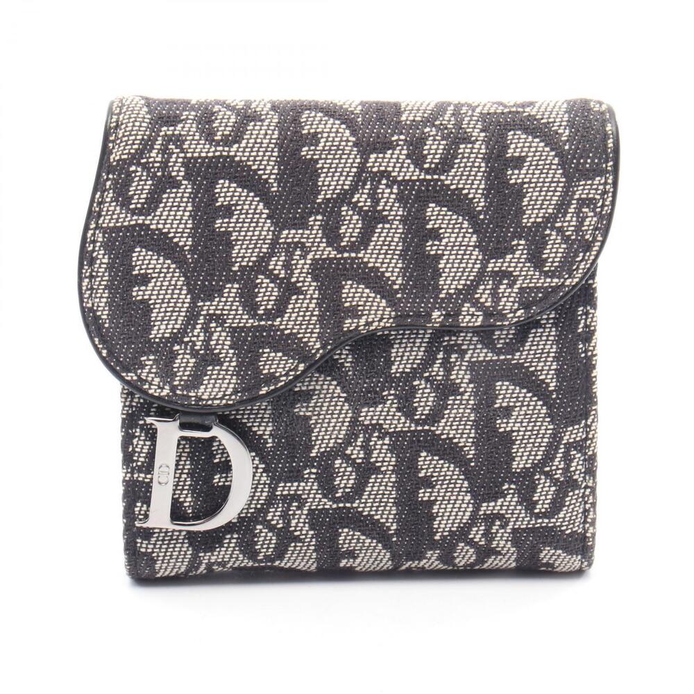 Christian Dior Saddle Trotter Trifold Wallet Canvas Beige Black